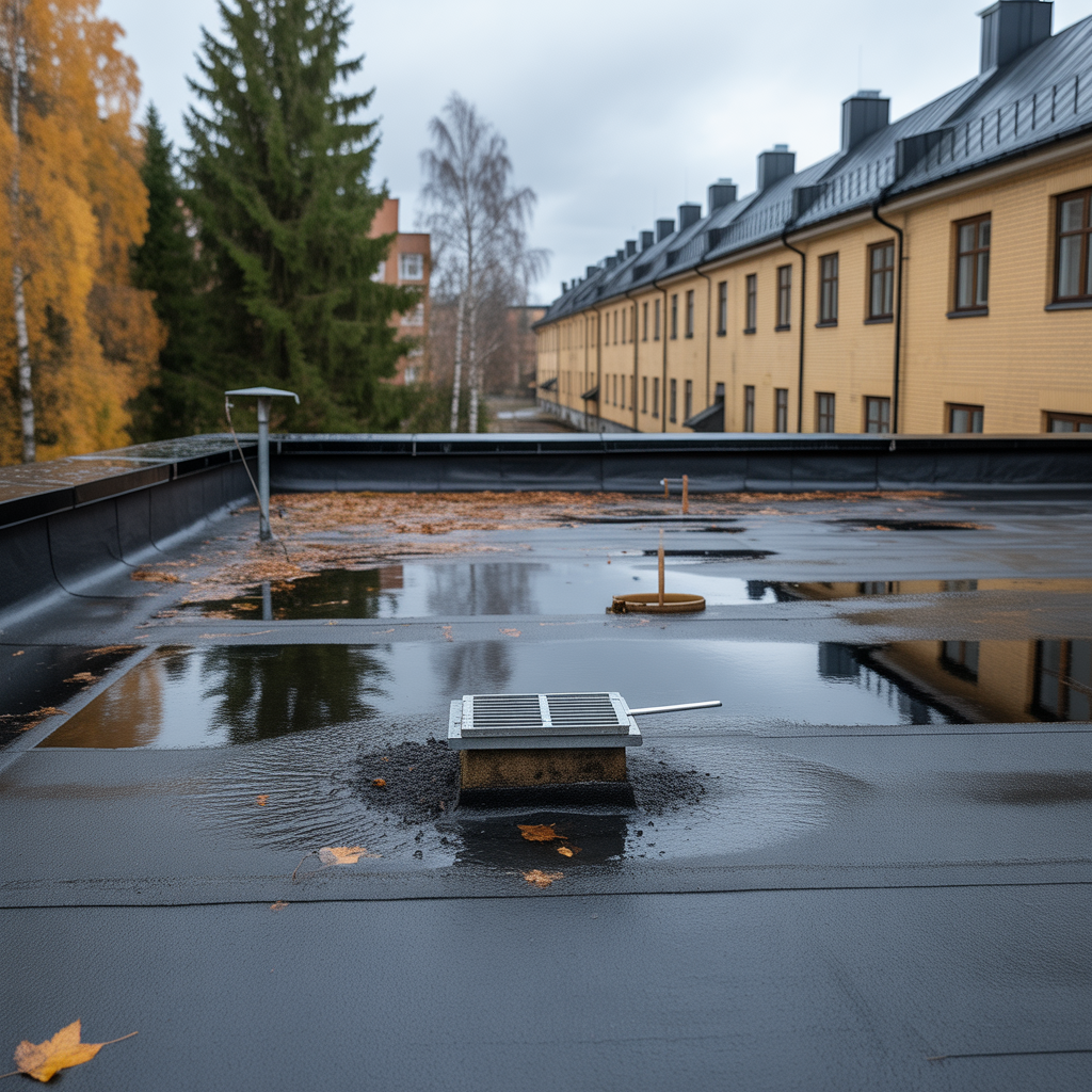 staende vatten pa platta tak felsokning och atgarder