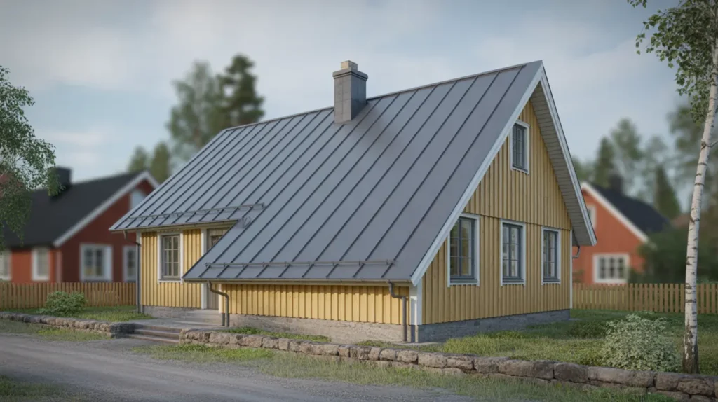 nyl ggning av bandt ckt dubbelfalsat pl ttak p villa i bomhus g vle