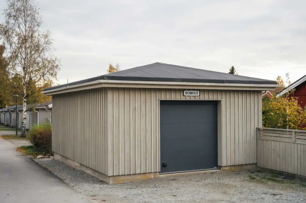 oml ggning av papptak p garage i bomhus g vle