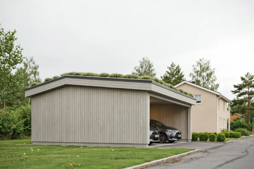 l ggning av nytt sedumtak p carport i bomhus